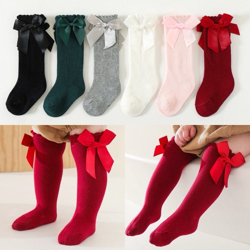 Genaric Long socks for girls with a bow, sizes 0-18 months. Available in white, gray, red, pink, black, and olive. 236 - Image 2